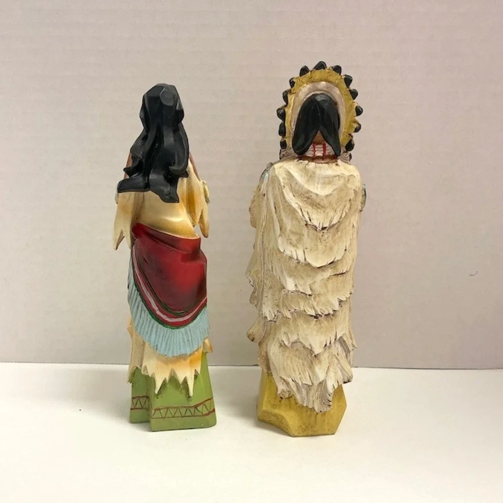 Vintage Hand Painted Resin Native American Couple‎ Figurines 9